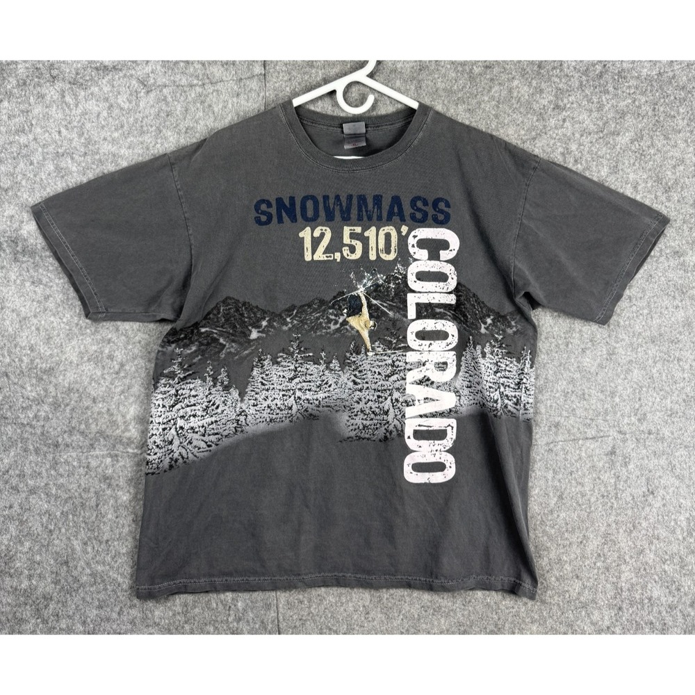 Vintage Snowmass Colorado T‎ Shirt Men's XL Gray Graphic AOP Snowboard Y2K